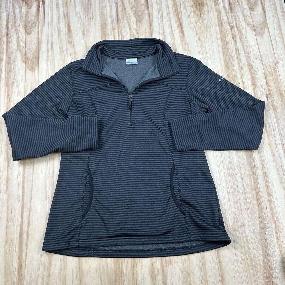 Columbia Women's Large Grid Grit Fleece 1/4 Zip Pullover Jacket Striped XK1456